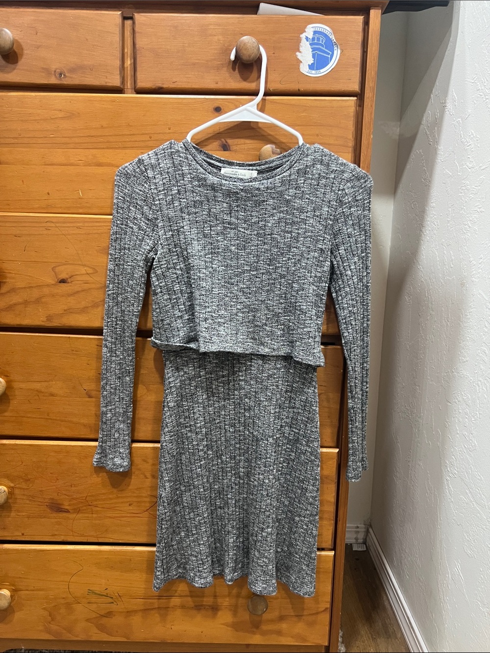 Abercrombie & Fitch Heather Gray Ribbed Long-Sleeve Layered Dress